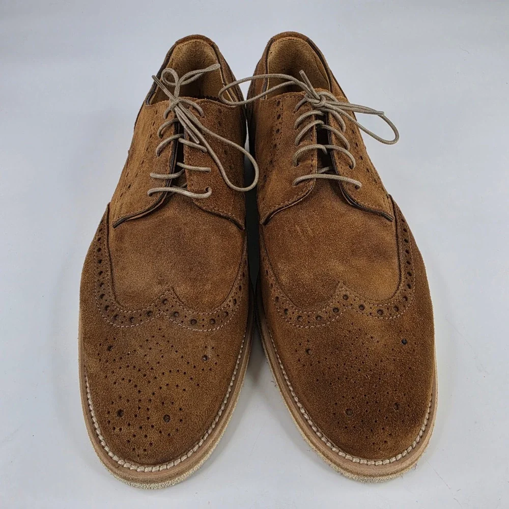 Bruno Magli Mens Brown Suede Wingtip Brogue Derby Shoes Made in Italy Size 8.5